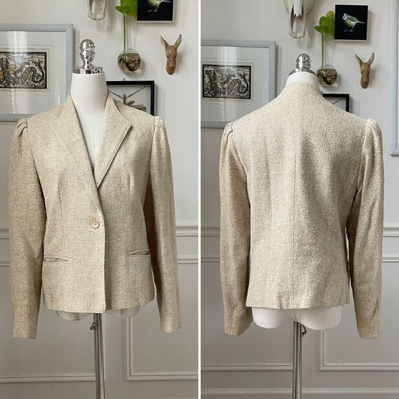 Vintage 70s Jean Nicole Natural Nubby Blazer M - Picture 1 of 7